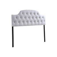 Baxton Studio BBT6496-White-Queen HB Morris Modern and Contemporary Queen Size White Faux Leather Upholstered Button-tufted Scalloped Headboard